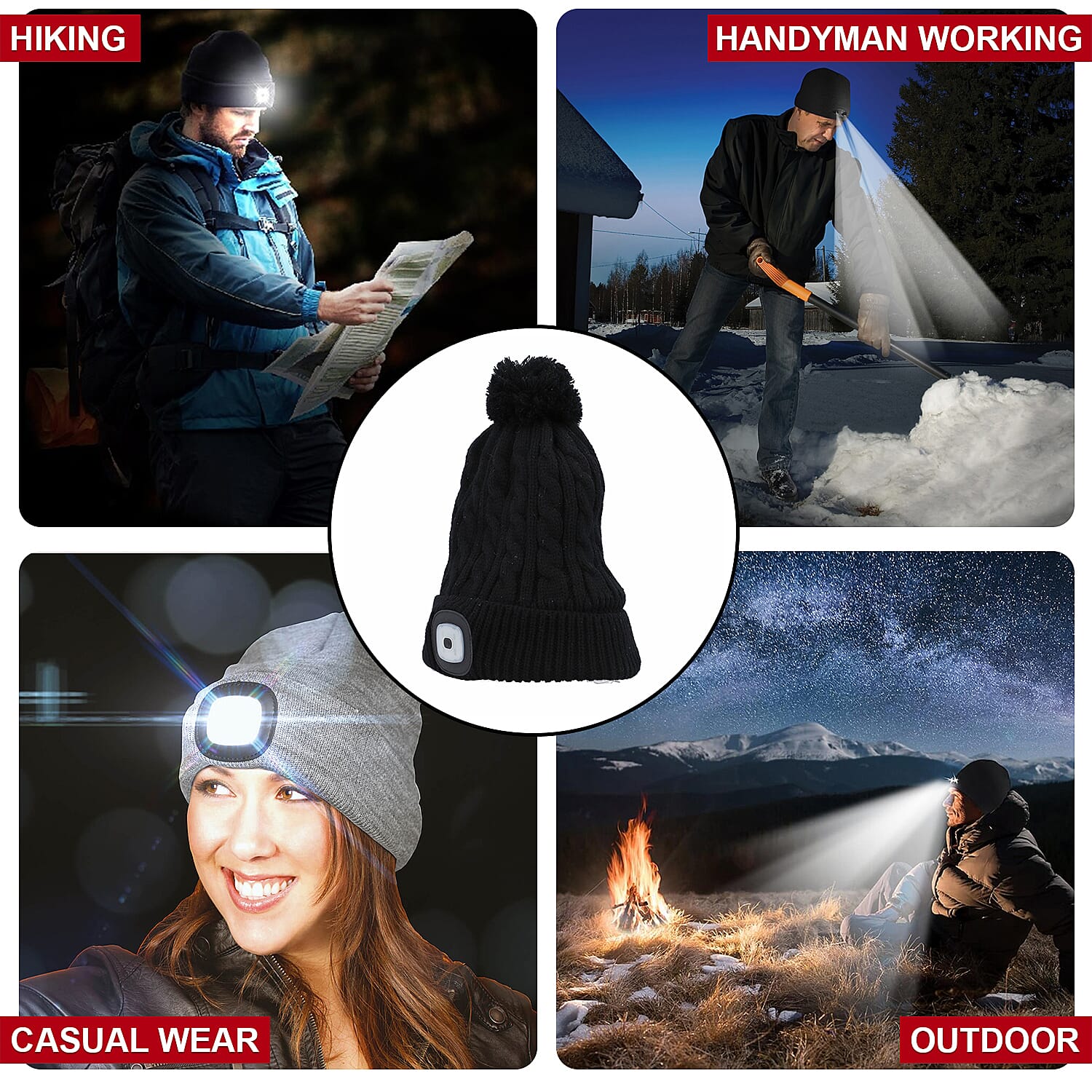 Homesmart Rechargeable Waterproof LED Beanie Hat with Sherpa Lining and Faux Fur Bubbles - Blue