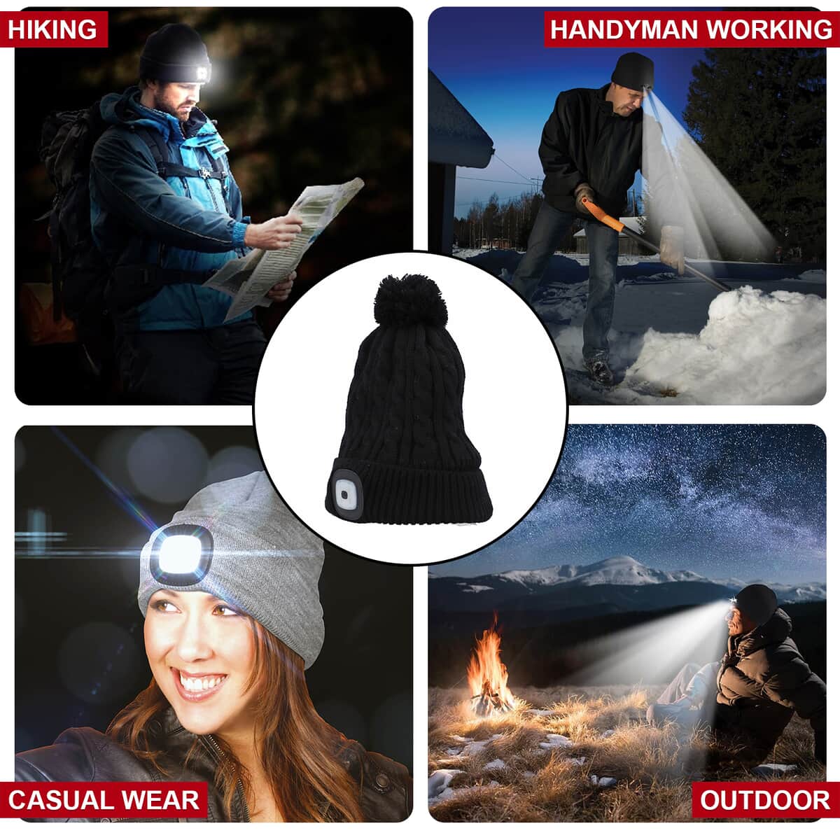 Homesmart Rechargeable Waterproof LED Beanie Hat with Sherpa Lining and Faux Fur Bubbles - Blue image number 3