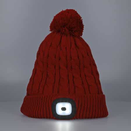 Homesmart Rechargeable Waterproof LED Beanie Hat with Sherpa Lining and Faux Fur Bubbles - Red image number 1