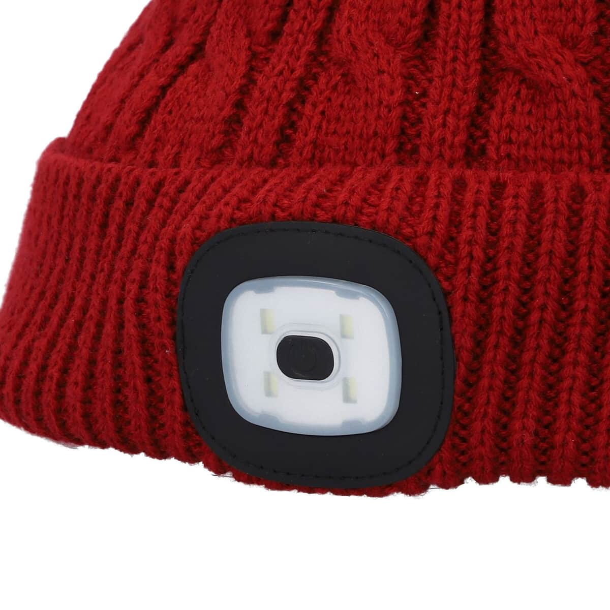 Homesmart Rechargeable Waterproof LED Beanie Hat with Sherpa Lining and Faux Fur Bubbles - Red image number 6