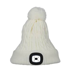 Homesmart Rechargeable Waterproof LED Beanie Hat with Sherpa Lining and Faux Fur Bubbles - White