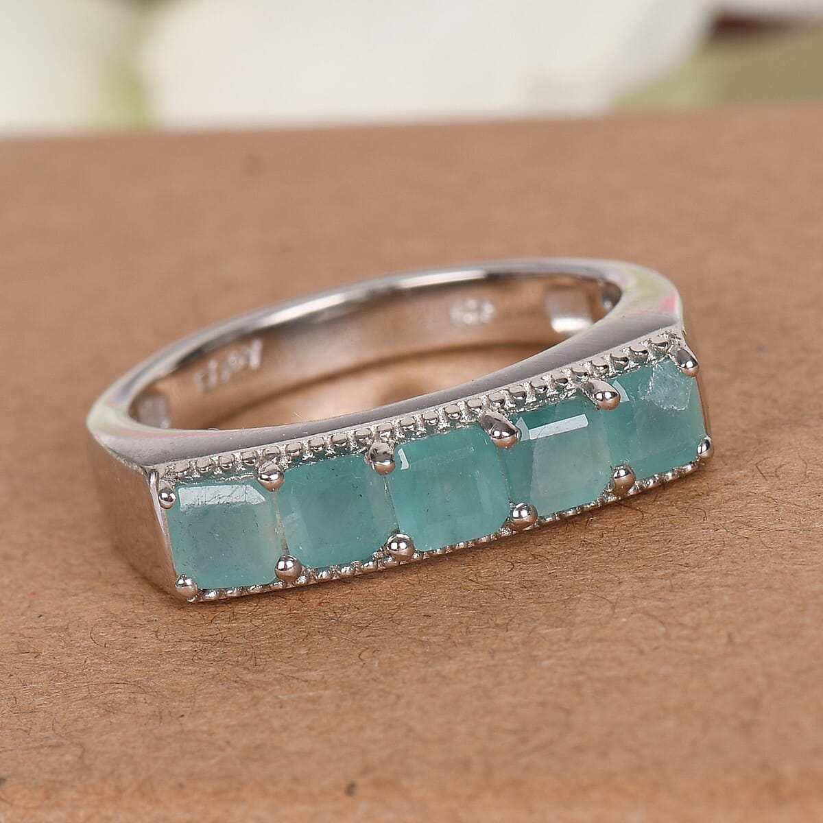 Asscher Cut Premium Grandidierite 5 Stone Men's Ring in Platinum Over Sterling Silver 1.65 ctw image number 1