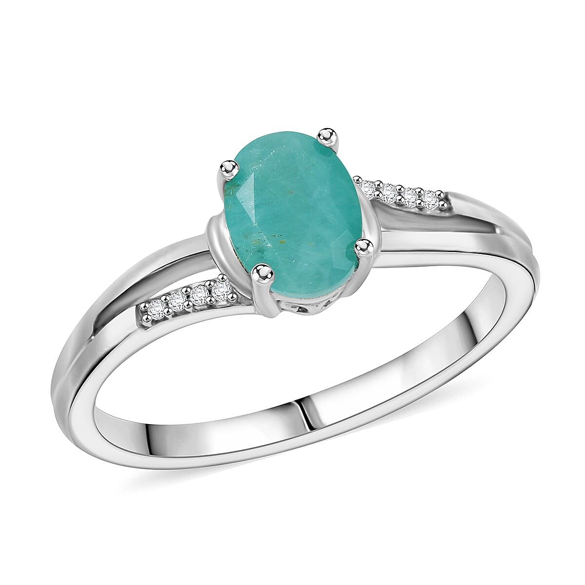 Premium Grandidierite and Natural White Zircon Split Shank Ring in Platinum Over Sterling Silver (Size 10.0) 1.25 ctw