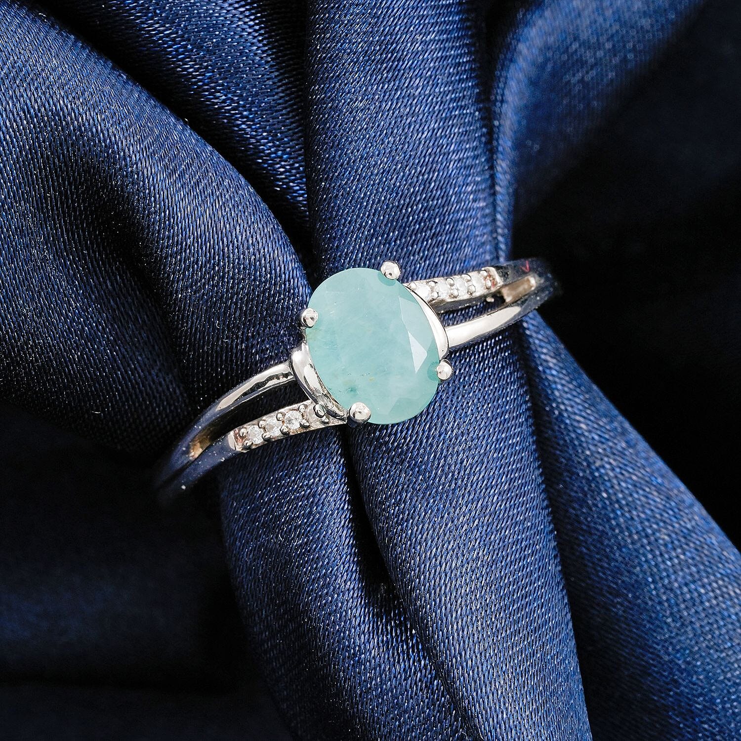 Premium Grandidierite and Natural White Zircon Split Shank Ring in Platinum Over Sterling Silver (Size 10.0) 1.25 ctw