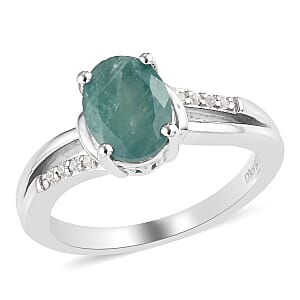 Premium Grandidierite and White Zircon Split Shank Ring in Platinum Over Sterling Silver (Size 9.0) 1.25 ctw