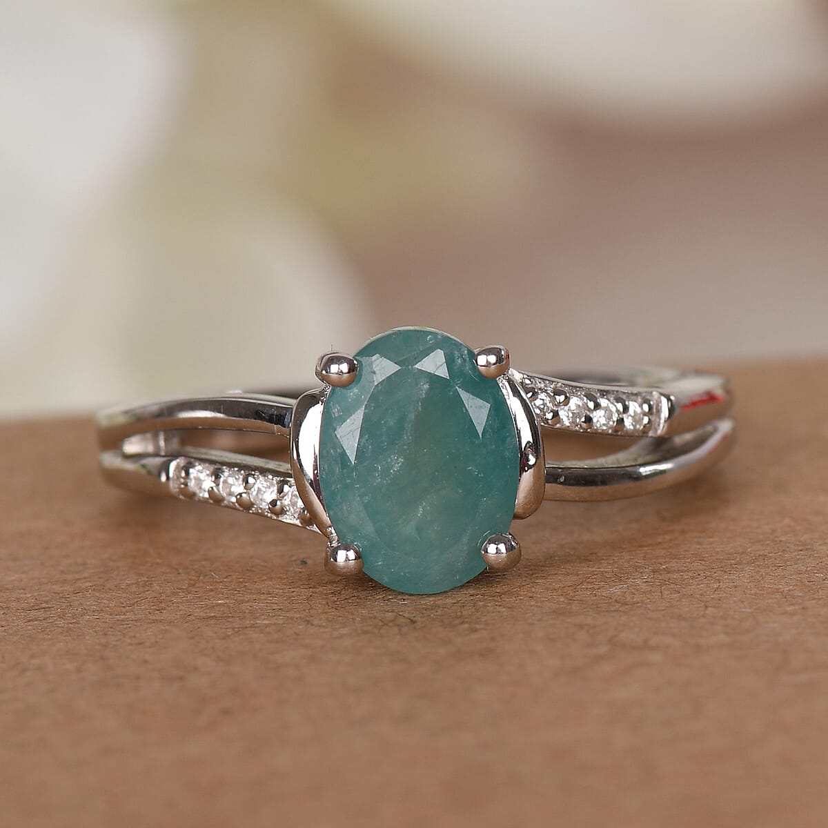 Premium Grandidierite and White Zircon Split Shank Ring in Platinum Over Sterling Silver (Size 9.0) 1.25 ctw image number 1