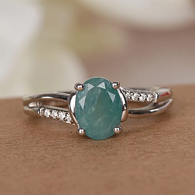 Premium Grandidierite and White Zircon Split Shank Ring in Platinum Over Sterling Silver (Size 9.0) 1.25 ctw