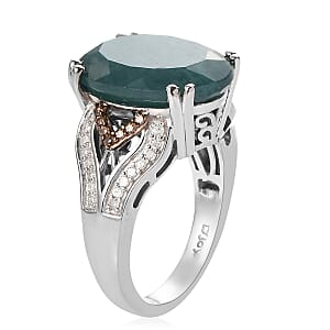 AAA Grandidierite, Natural Champagne and White Diamond Ring in Platinum Over Sterling Silver (Size 8.0) 9.65 ctw