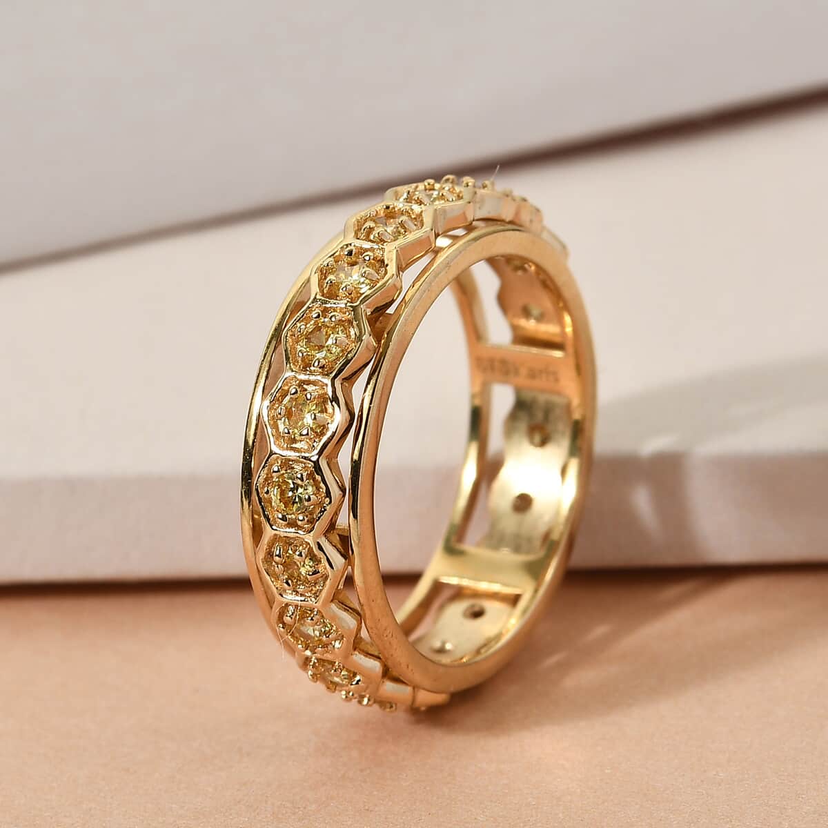 Karis Simulated Yellow Diamond Band Ring in 18K YG Plated (Size 8.0) 1.30 ctw image number 1