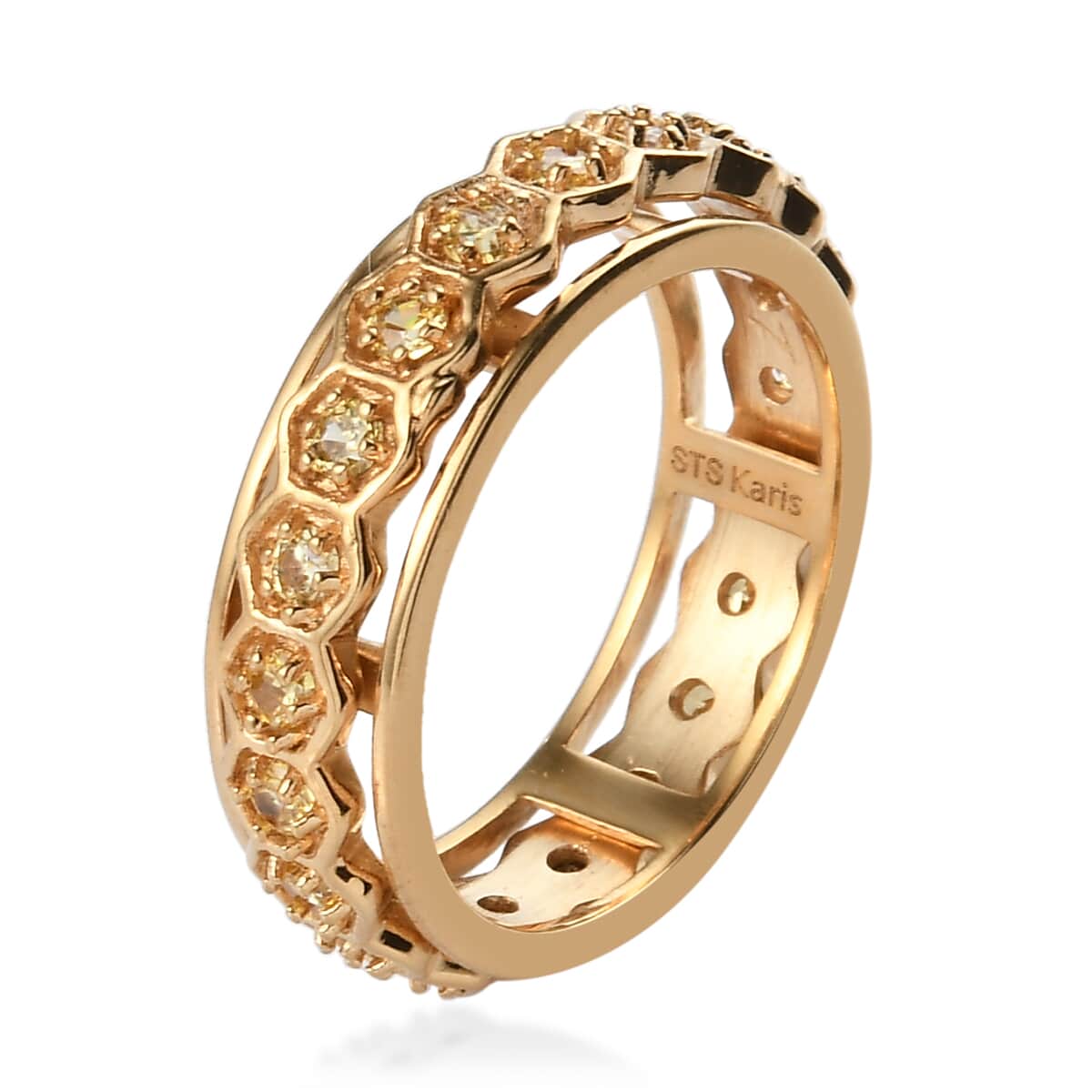 Karis Simulated Yellow Diamond Band Ring in 18K YG Plated (Size 8.0) 1.30 ctw image number 3