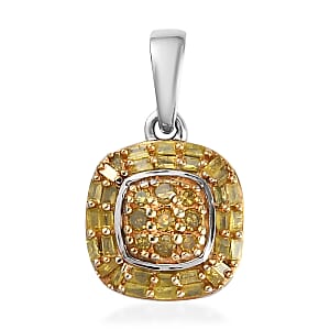 Yellow Diamond Cluster Pendant in Rhodium and Platinum Over Sterling Silver 0.33 ctw