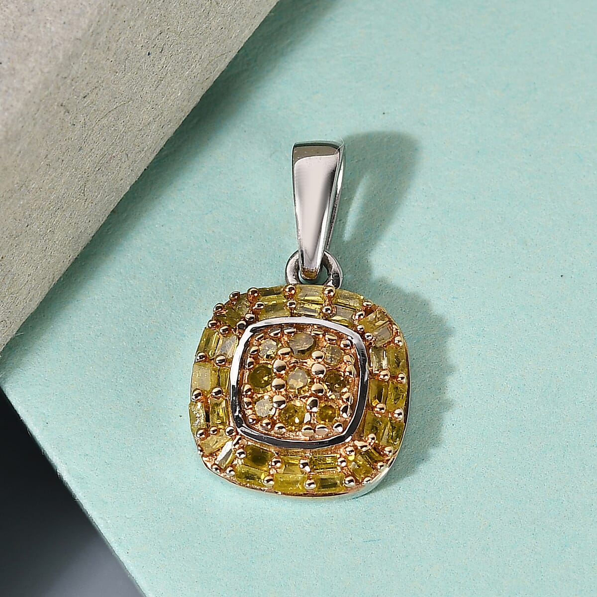 Yellow Diamond Cluster Pendant in Rhodium and Platinum Over Sterling Silver 0.33 ctw image number 1
