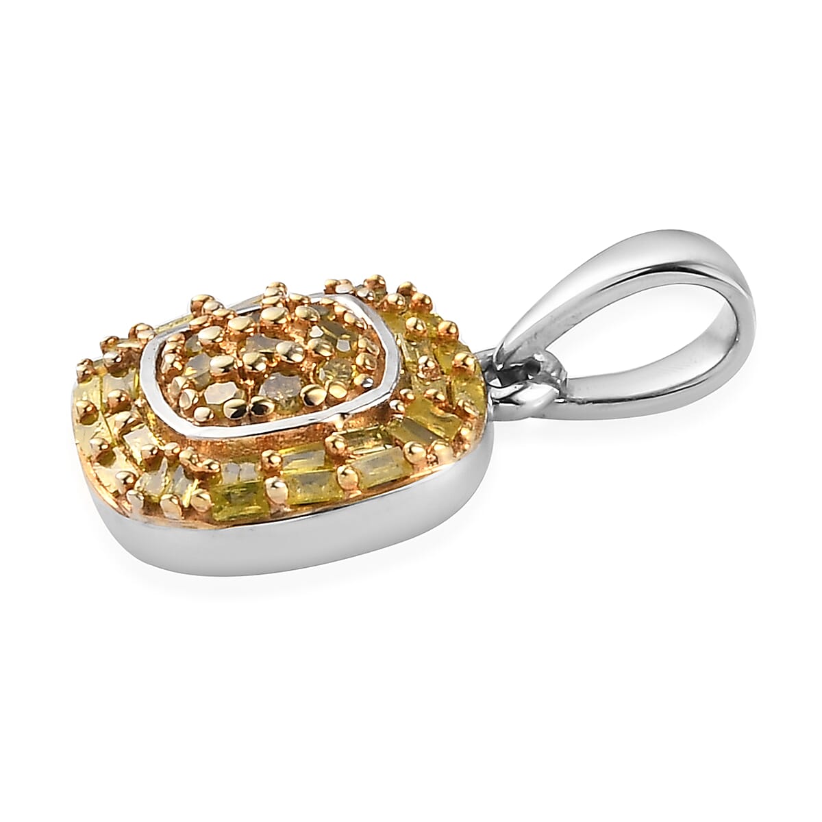 Yellow Diamond Cluster Pendant in Rhodium and Platinum Over Sterling Silver 0.33 ctw image number 2