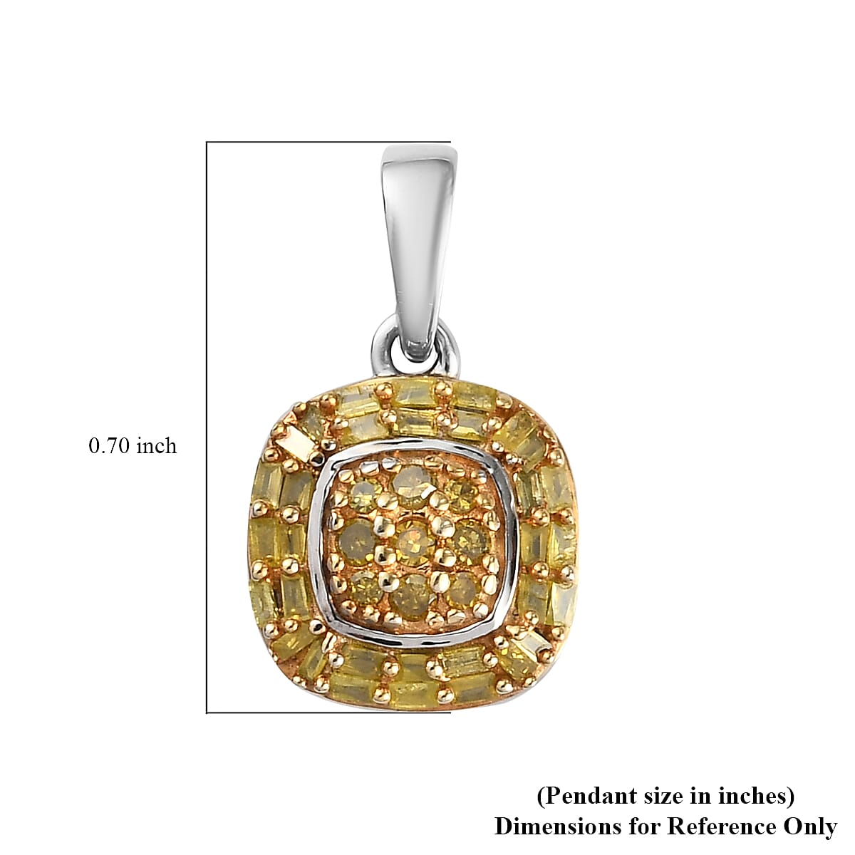 Yellow Diamond Cluster Pendant in Rhodium and Platinum Over Sterling Silver 0.33 ctw image number 4