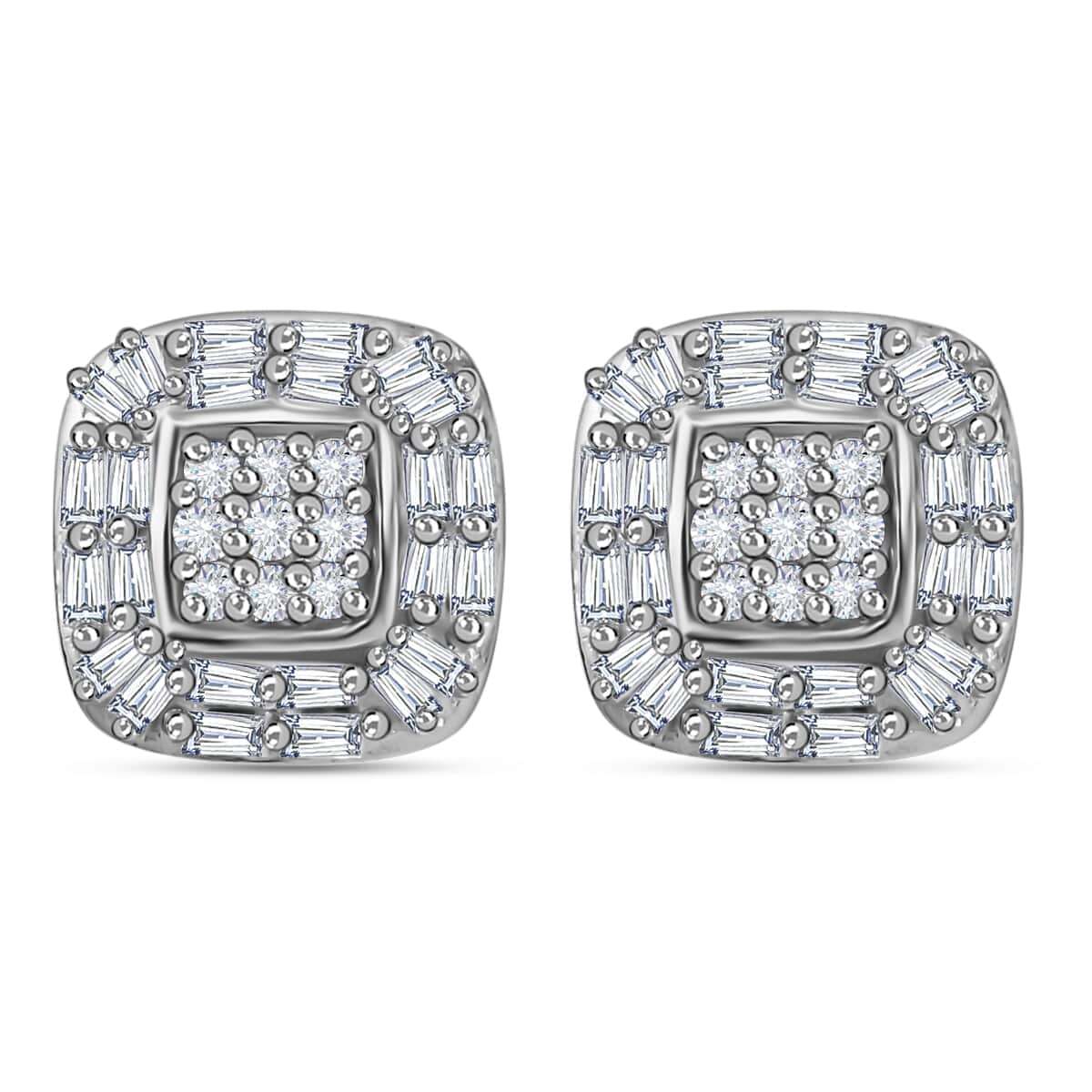 DOORBUSTER Diamond Cluster Stud Earrings in Platinum Over Sterling Silver 0.33 ctw image number 0