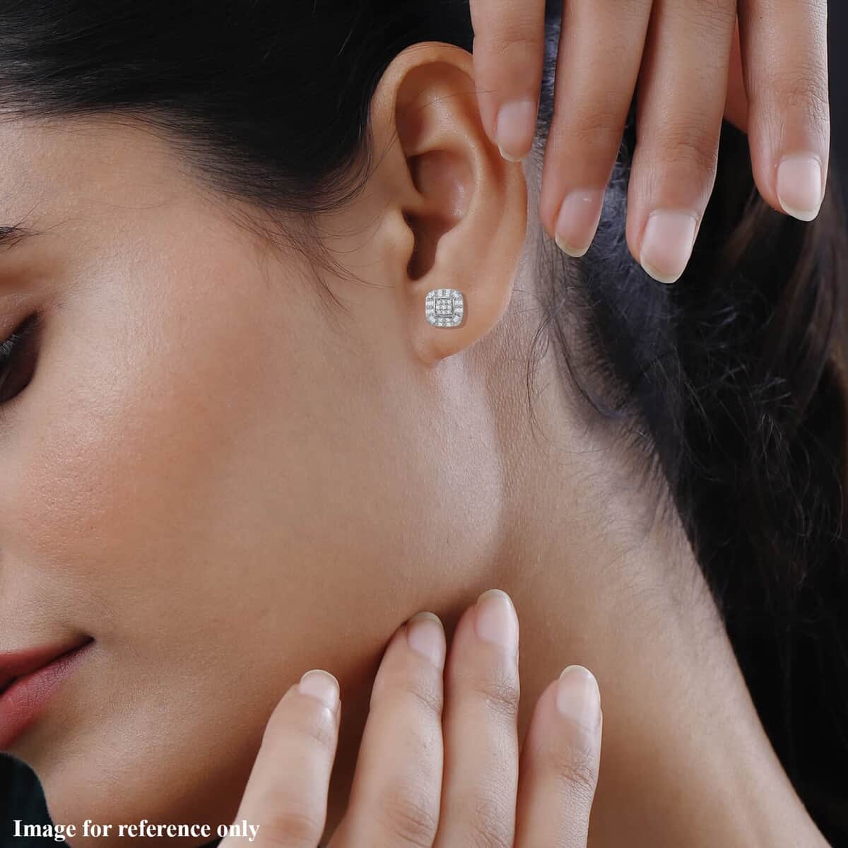 DOORBUSTER Diamond Cluster Stud Earrings in Platinum Over Sterling Silver 0.33 ctw image number 2