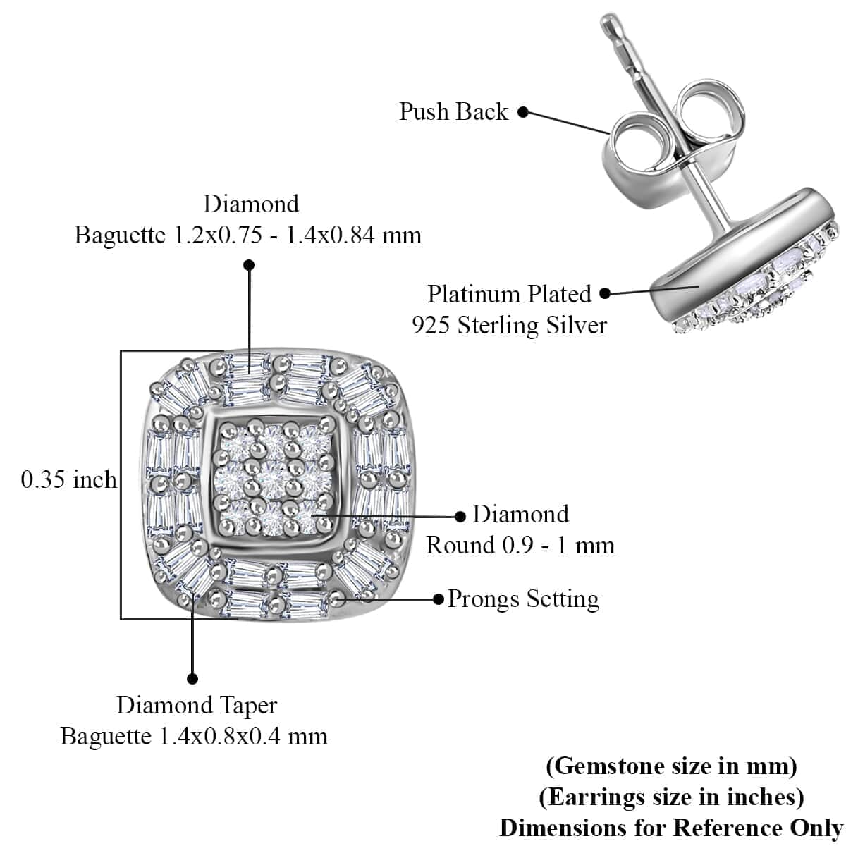 DOORBUSTER Diamond Cluster Stud Earrings in Platinum Over Sterling Silver 0.33 ctw image number 4