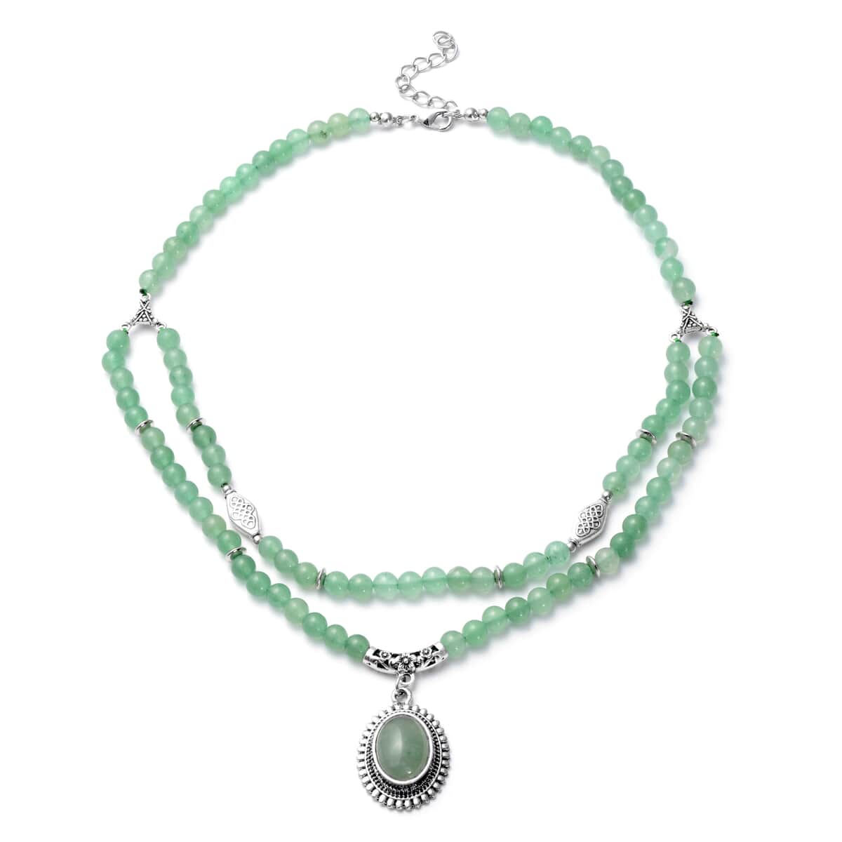 Green Aventurine Beaded Layered Necklace 18-20 Inches in Silvertone 208.50 ctw image number 0