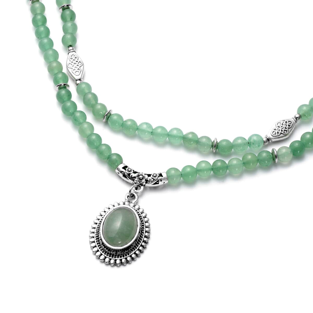 Green Aventurine Beaded Layered Necklace 18-20 Inches in Silvertone 208.50 ctw image number 2