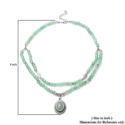 Green Aventurine Beaded Layered Necklace 18-20 Inches in Silvertone 208.50 ctw