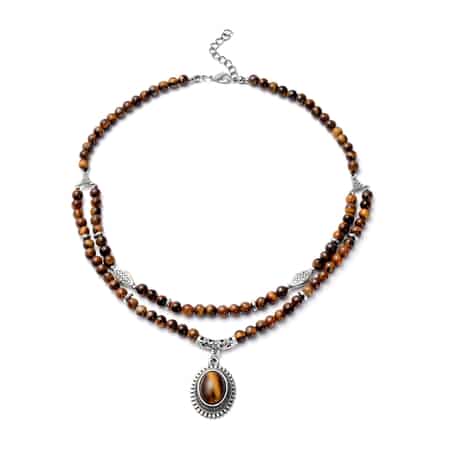 Yellow Tiger's Eye Beaded Layered Necklace 18-20 Inches in Silvertone 202.00 ctw image number 0