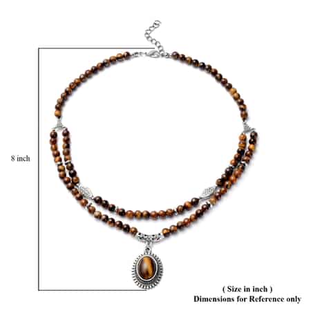Yellow Tiger's Eye Beaded Layered Necklace 18-20 Inches in Silvertone 202.00 ctw image number 4