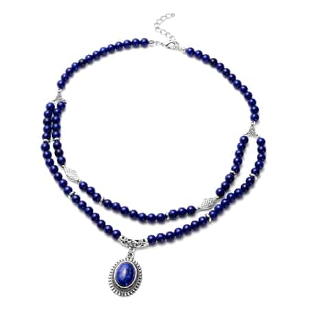 Lapis Lazuli Beaded Layered Necklace 18-20 Inches in Silvertone 219.00 ctw image number 0