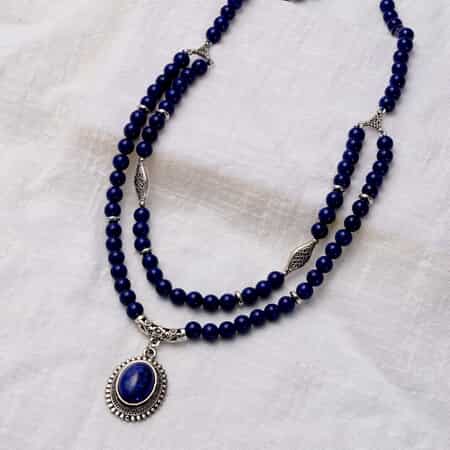 Lapis Lazuli Beaded Layered Necklace 18-20 Inches in Silvertone 219.00 ctw image number 1