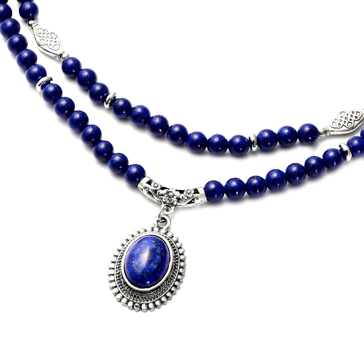 Lapis Lazuli Beaded Layered Necklace 18-20 Inches in Silvertone 219.00 ctw image number 2
