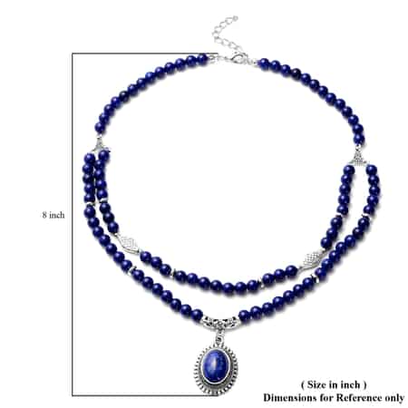 Lapis Lazuli Beaded Layered Necklace 18-20 Inches in Silvertone 219.00 ctw image number 4