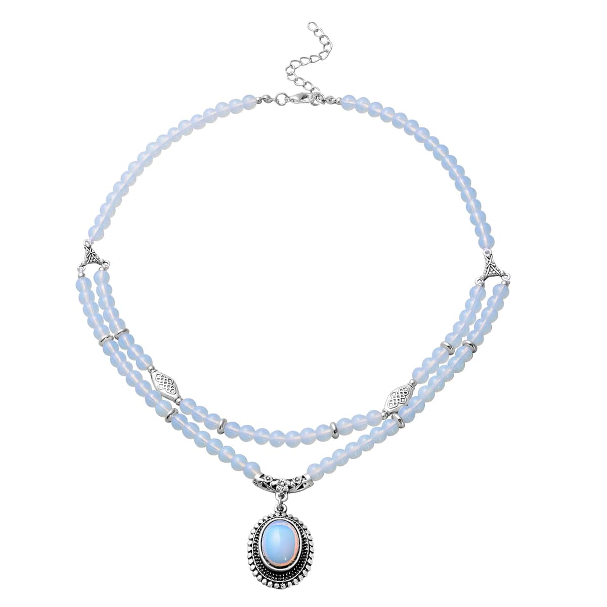 Opalite Beaded Layered Necklace 18-20 Inches in Silvertone 203.00 ctw image number 0