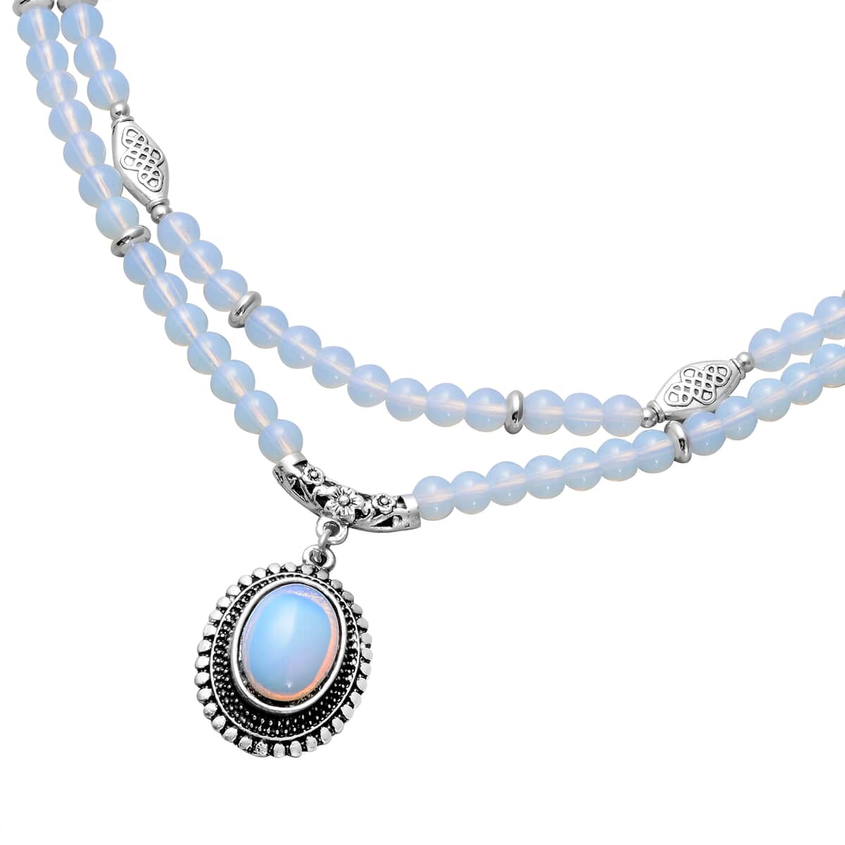 Opalite Beaded Layered Necklace 18-20 Inches in Silvertone 203.00 ctw image number 2