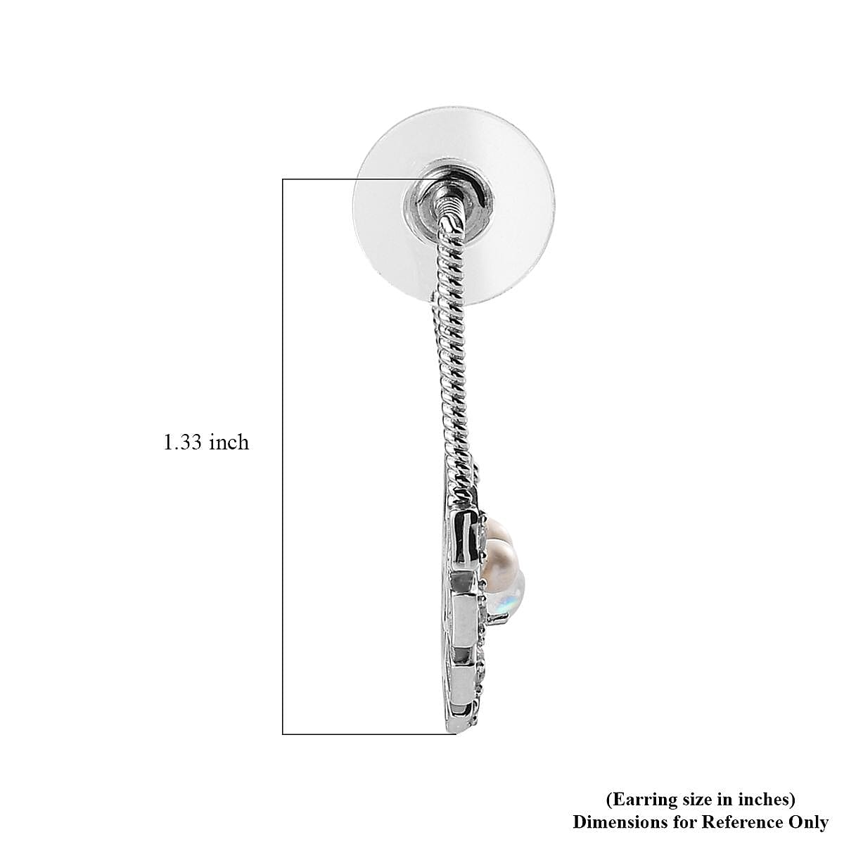 Rainbow Moonstone, Freshwater Pearl and White Zircon Moon Statement Earrings in Platinum Over Sterling Silver 2.80 ctw image number 4