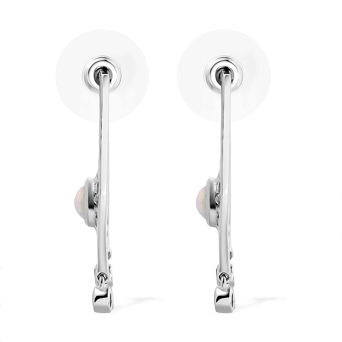 Ethiopian Welo Opal and White Zircon Celestial Sun Charms Earrings in Platinum Over Sterling Silver 1.00 ctw