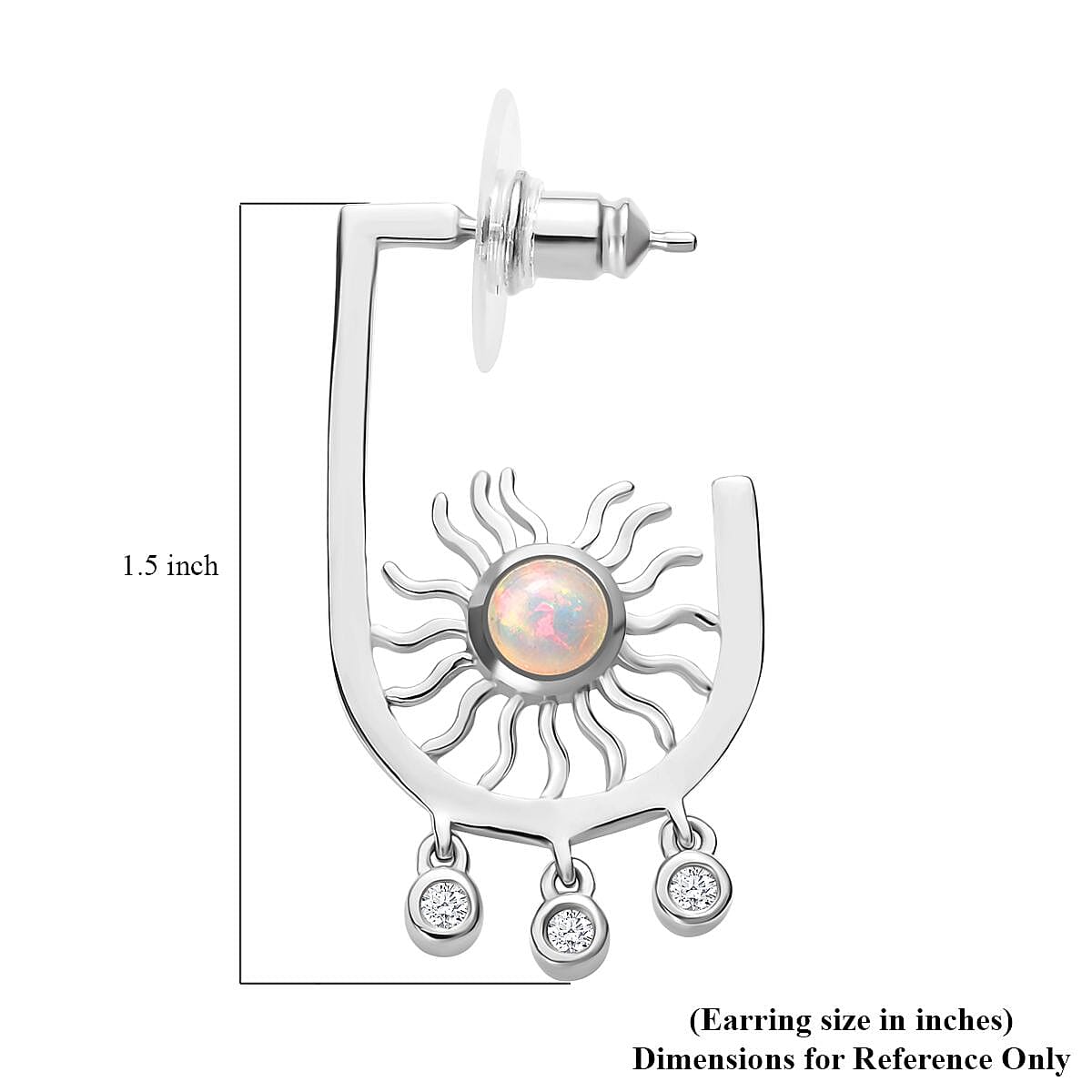 Ethiopian Welo Opal and White Zircon Celestial Sun Charms Earrings in Platinum Over Sterling Silver 1.00 ctw