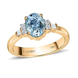 Luxoro Premium Santa Maria Aquamarine and G-H I3 Diamond 1.25 ctw Ring in 10K Yellow Gold (Size 10.0)