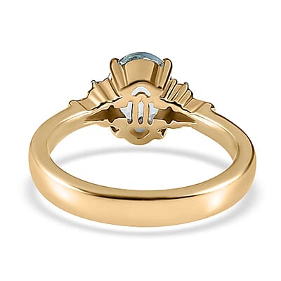 Luxoro Premium Santa Maria Aquamarine and G-H I3 Diamond 1.25 ctw Ring in 10K Yellow Gold (Size 10.0)