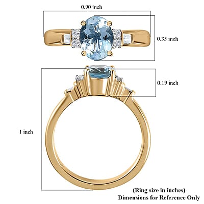 Luxoro Premium Santa Maria Aquamarine and G-H I3 Diamond 1.25 ctw Ring in 10K Yellow Gold (Size 10.0)