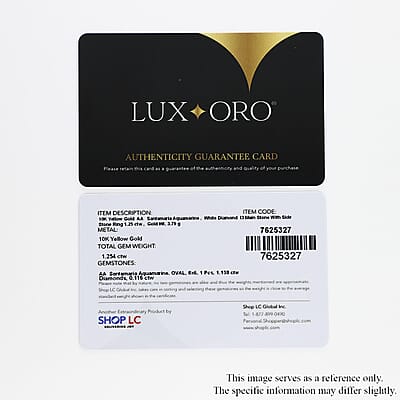 Luxoro Premium Santa Maria Aquamarine and G-H I3 Diamond 1.25 ctw Ring in 10K Yellow Gold (Size 10.0)