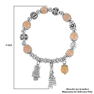 Golden Rutilated Quartz 47.10 ctw Beaded Stretch Bracelet with Silvertone Charm