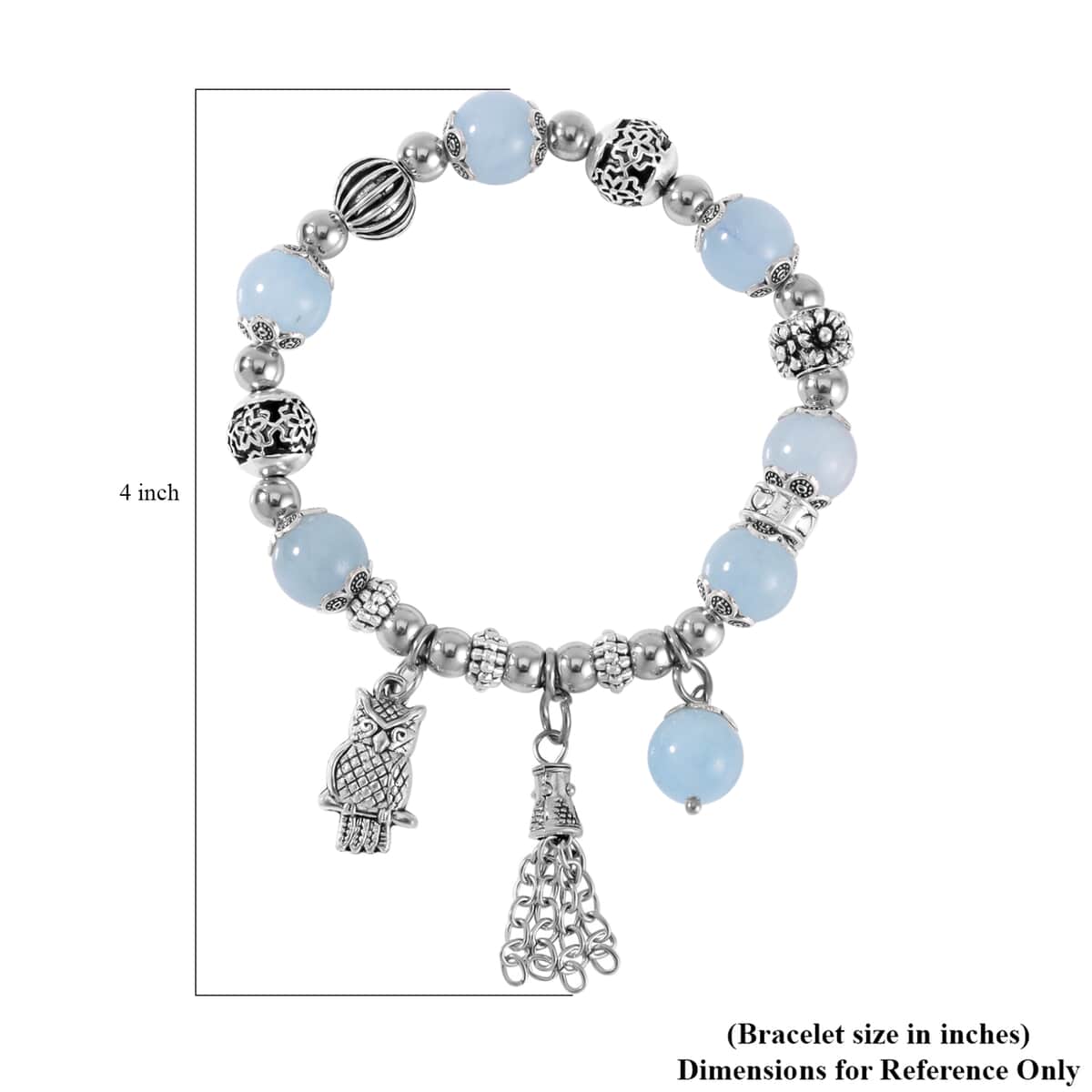 Mangoro Aquamarine 57.10 ctw Beaded Stretch Bracelet with Silvertone Charm image number 3