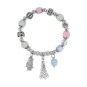 Multi Beryl 44.50 ctw Beaded Stretch Bracelet with Silvertone Charm