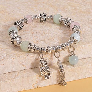 Multi Beryl 44.50 ctw Beaded Stretch Bracelet with Silvertone Charm