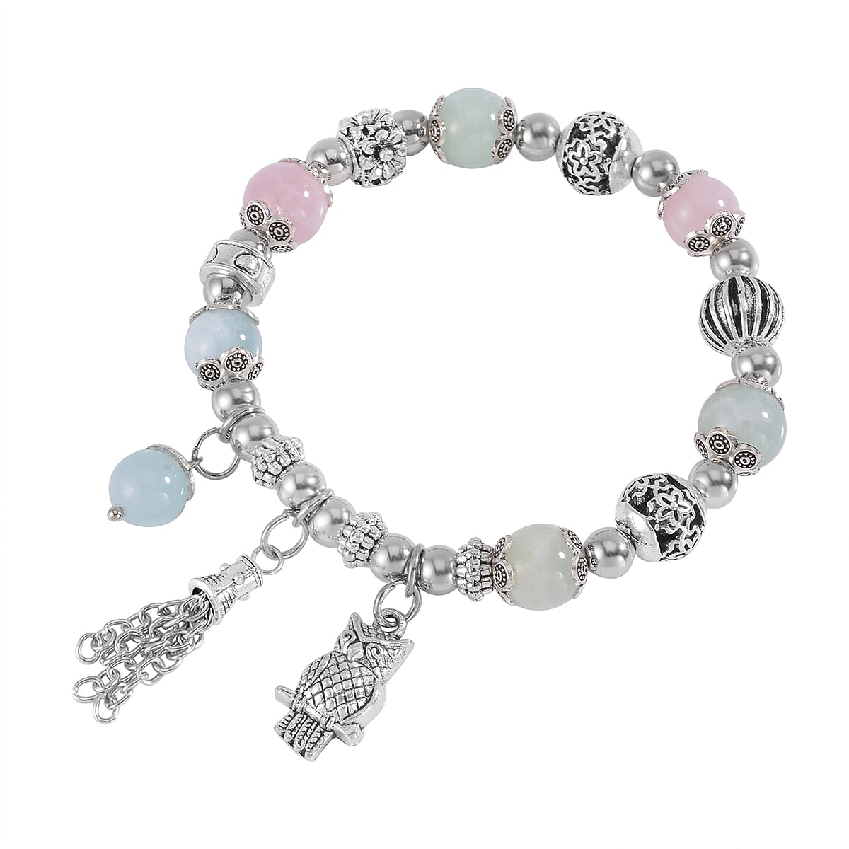 Multi Beryl 44.50 ctw Beaded Stretch Bracelet with Silvertone Charm image number 2