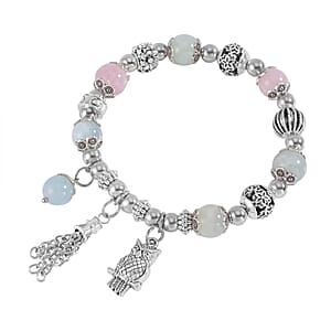 Multi Beryl 44.50 ctw Beaded Stretch Bracelet with Silvertone Charm