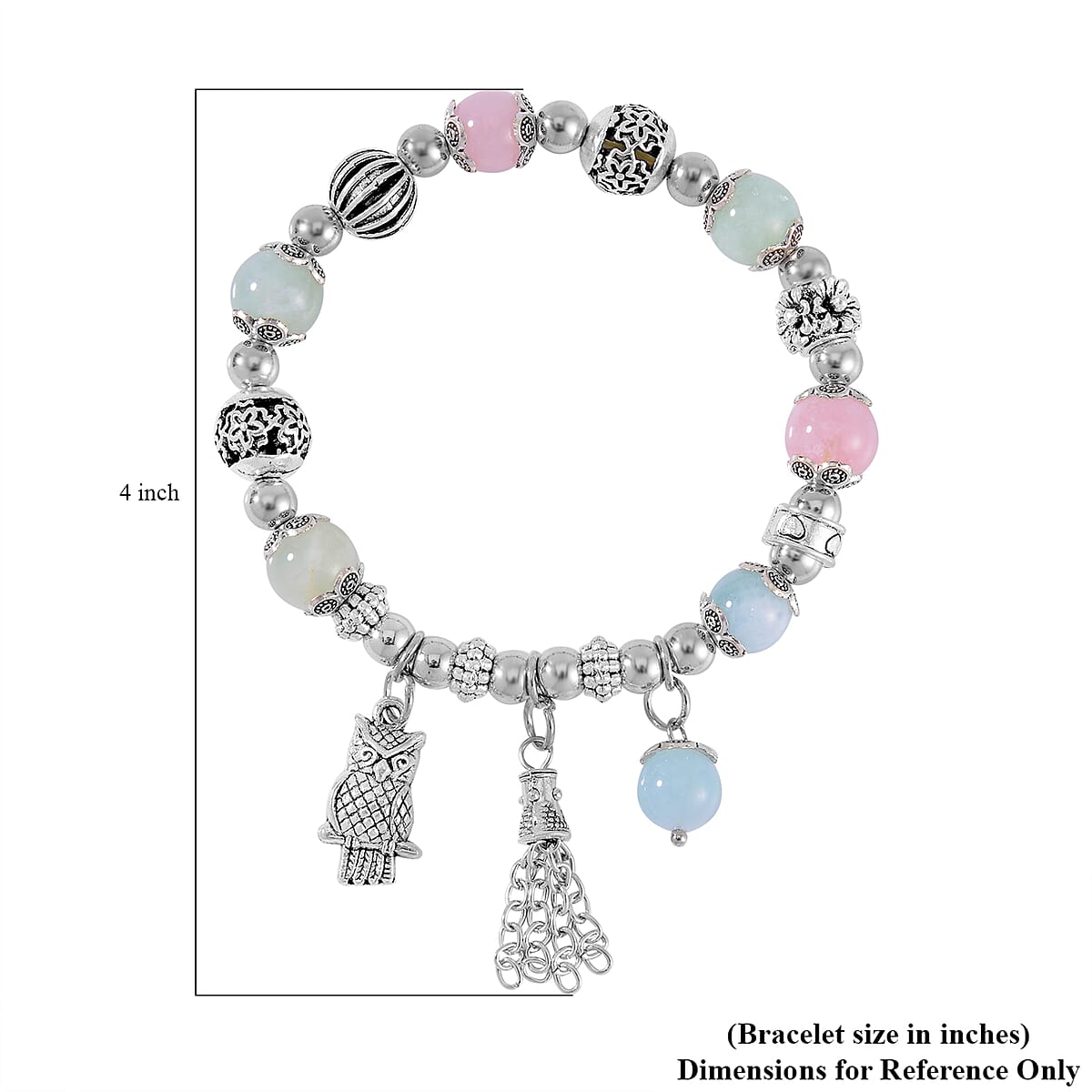 Multi Beryl 44.50 ctw Beaded Stretch Bracelet with Silvertone Charm image number 3