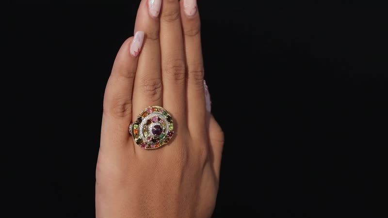 GP Celestial Dream Collection Premium African Amethyst and Multi Gemstone Ring in Vermeil Yellow Gold Over Sterling Silver 5.65 ctw (Del. in 3-5 Days)