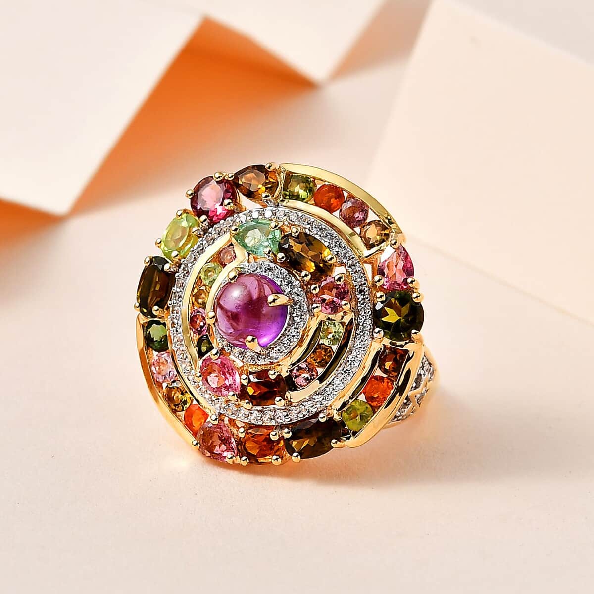 GP Celestial Dream Collection Premium African Amethyst and Multi Gemstone Ring in Vermeil Yellow Gold Over Sterling Silver (Size 10.0) 5.35 ctw image number 1