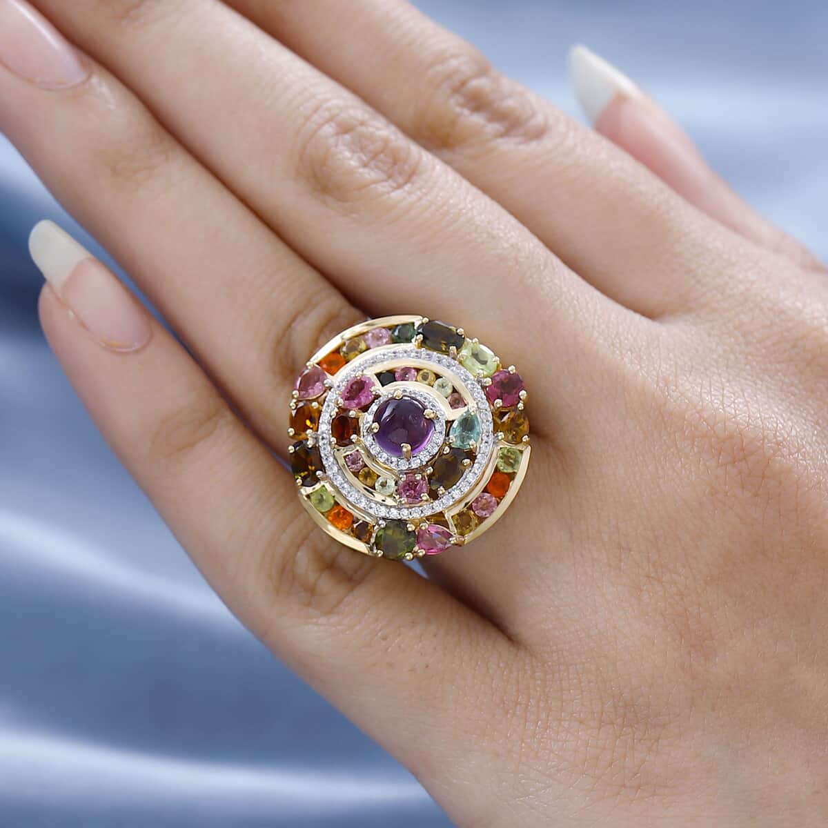 GP Celestial Dream Collection Premium African Amethyst and Multi Gemstone Ring in Vermeil Yellow Gold Over Sterling Silver 5.65 ctw (Del. in 3-5 Days) image number 2