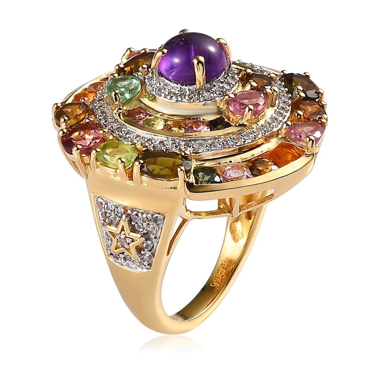 GP Celestial Dream Collection Premium African Amethyst and Multi Gemstone Ring in Vermeil Yellow Gold Over Sterling Silver 5.65 ctw (Del. in 3-5 Days) image number 3